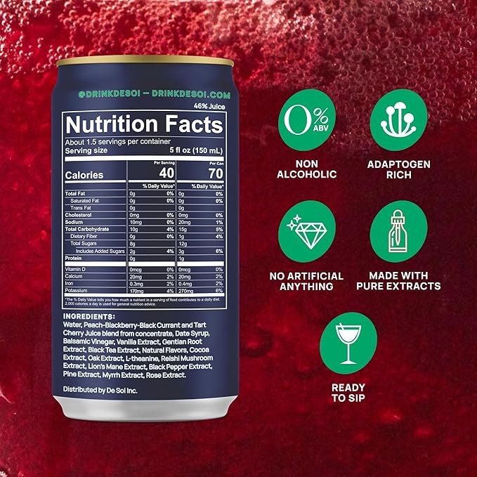 De Soi Purple Lune Mocktails NA Drinks 8 fl oz (12-pack) - Adaptogen Drink, Sparkling Drink with Calming Botanicals, Mocktail Drinks, Gluten Free, No Artificial Flavors - Bloomnest