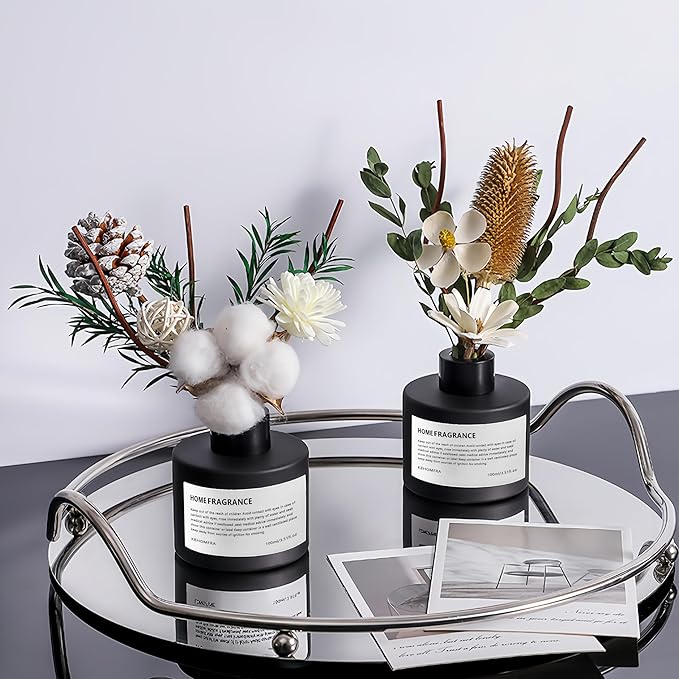 Reed Diffuser Set with Dried Flowers, 3.38fl.oz Fragrance Diffuser with Sticks, Scented Sticks Aroma Diffuser, Home & Office Décor for Air Fresheners, Bathroom (Pure White Gardenia) - Bloomnest