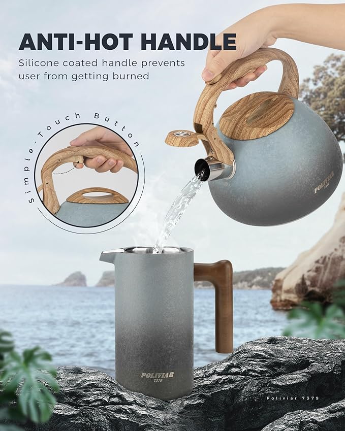POLIVIAR Tea Kettle, 2.7 Quart Stovetop Tea Kettle, Audible Whistling Teapot with Crackle Finish, Food Grade Stainless Steel for Anti-Rust, Anti Hot Handle, Suitable for All Heat Sources (JX2023-LYL) - Bloomnest