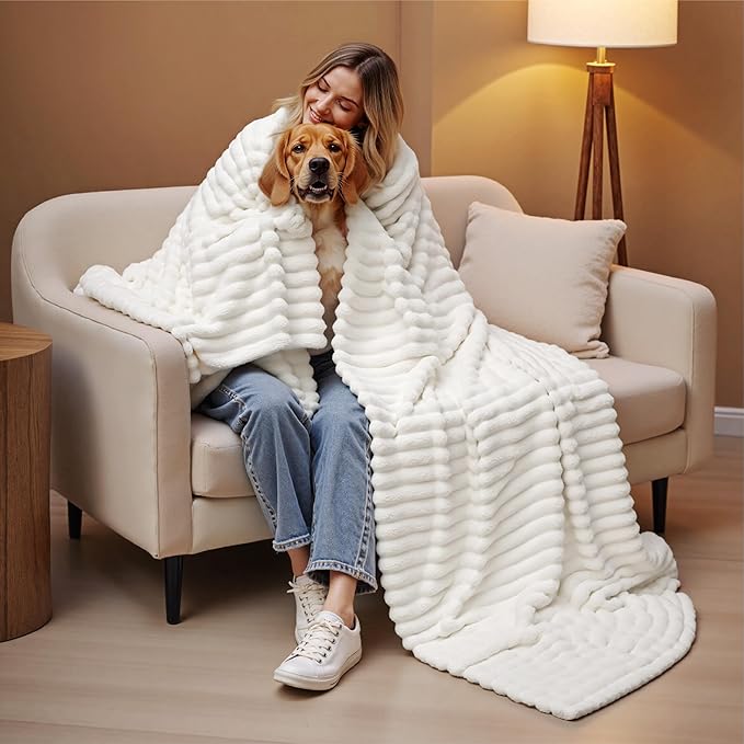 Bedsure GentleSoft Blankets Queen Size for Bed - Cozy Soft Sofa Couch Cover Blankets for Women, Cute Large Bedding Fleece Throws for Girls, Off White, 90x90 Inches - Bloomnest