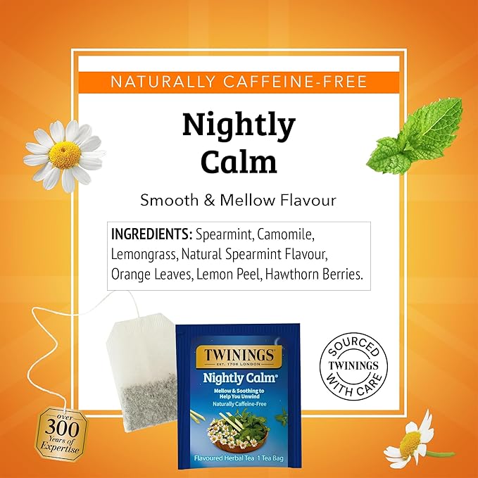 Twinings Nightly Calm Herbal Tea Individually Wrapped Bags, 20 Count (Pack of 6), Spearmint & Lemongrass, Naturally Caffeine-Free, Enjoy Hot or Iced, 120 Teabags - Bloomnest