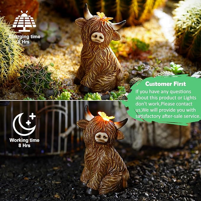 Solar Garden Statue Highland Cow Figurine – Outdoor Decoration with Butterfly for Garden Yard Lawn Home Decor Outside : Unique Gifts for Mom Grandma - Bloomnest