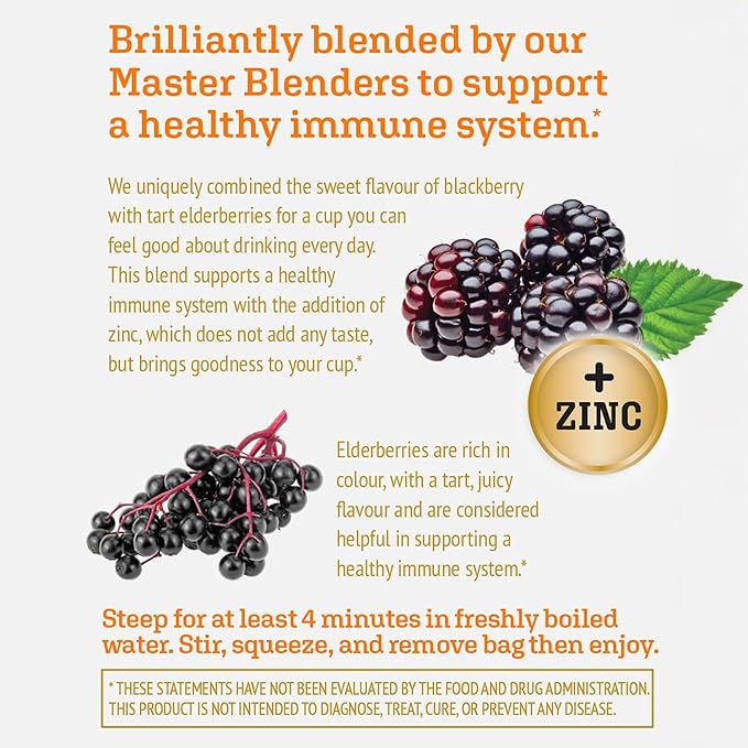 Twinings Superblends Immune Support+ Zinc Blackberry Flavoured Hibiscus & Elderberry Herbal, Naturally Caffeine-Free, 16 Count (Pack of 1), Enjoy Hot or Iced, 16 Teabags - Bloomnest