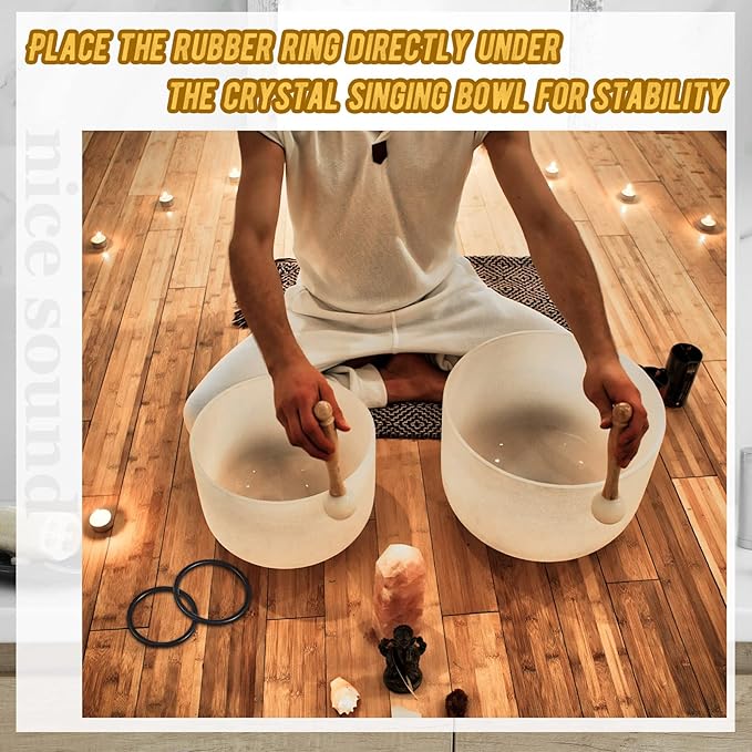 Nuanchu 4 Pcs Crystal Singing Bowl Mallet Bowl Striker and O Ring Set, Include 2 Rubber Head Wood Handle Mallet with 2 Rubber O Rings for Playing Crystal Singing Tool Buddhist Meditation Yoga - Bloomnest