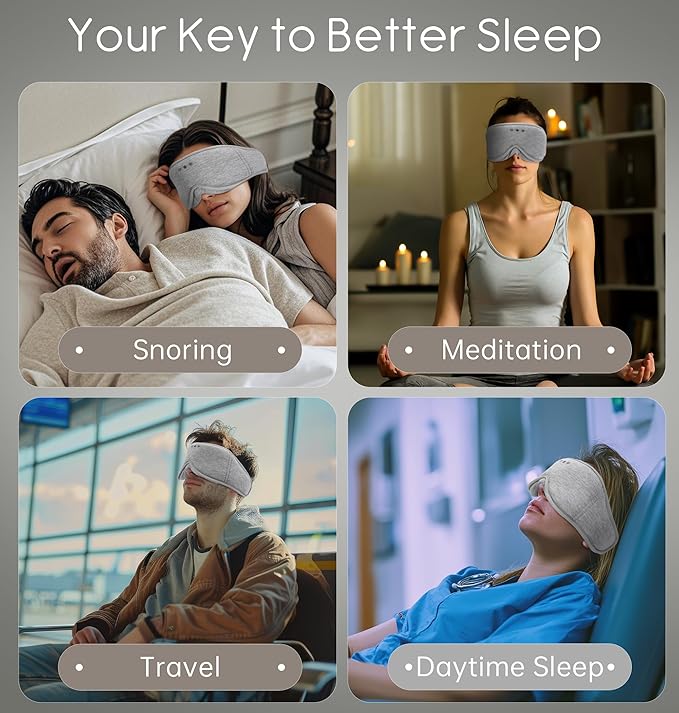 Sleep Mask with Headphones Bluetooth 5.4, TOPOINT 3D Eye Mask Blackout with Soft Bamboo Cotton for Side Sleepers Women Men, Sleep Headphones Earphones HD Speaker Microphone for Travel Meditation Gift - Bloomnest