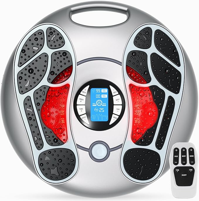 Foot Massager for Neuropathy, EMS TENS Foot Stimulator for Circulation and Pain Relief, TENS Unit Muscle Stimulator with 4 Electrode Pads, Fits Up to 11"