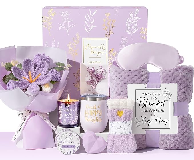 Valentine's Day Birthday Gifts for Women Self Care Package Get Well Soon Gift Baskets, Thinking of You Sympathy Spa Gift Set w/ Crochet Flower Bouquet, Unique Gifts for Women Her Wife Girlfriend Mom