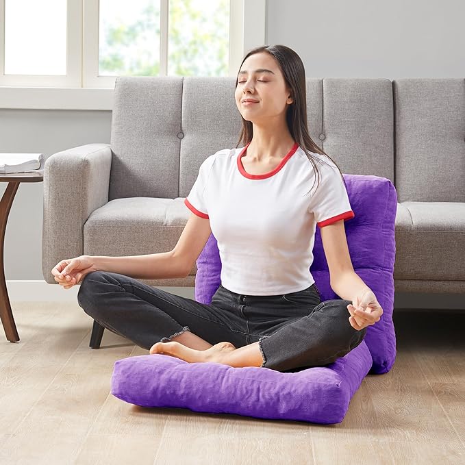 Degrees of Comfort Square Tufted Corduroy Floor Cushions, Large Pillows Seating for Adults, Meditation Pillow for Balcony Tatami Living Room, 22x22 Inch, Purple