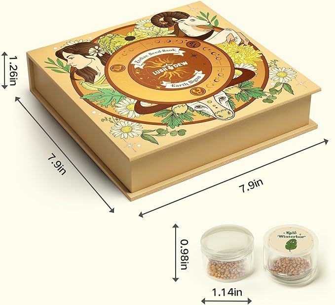 LUSH&DEW Zodiac Garden Seed Bank, 12 Varieties Non-GMO USA-Sourced Heirloom Herb Flower Seeds with Moon Calendar, Gardening Gift for Women Men, Witchcraft Supplies, Earth Sign (Taurus Virgo Capricorn) - Bloomnest