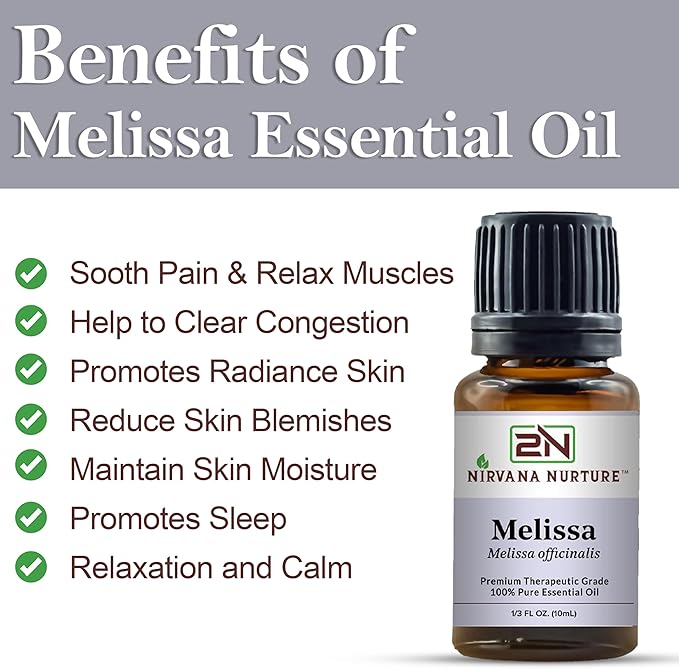 Melissa Essential Oil, 100% Pure Undiluted, Aromatherapy Oil for Diffuser, Hair & Skin Care NirvanaNurture