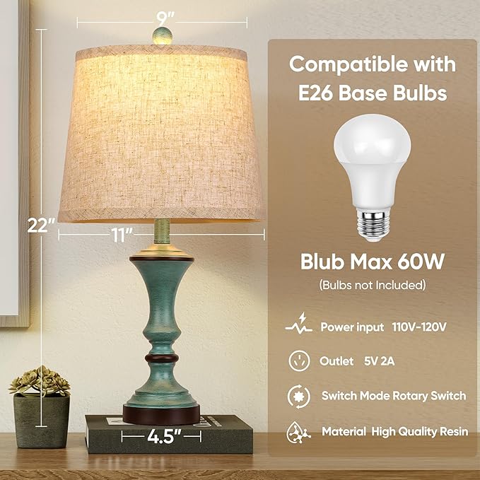 Retro Table Lamps Set of 2 Nightstand Lamp for Bedroom Vintage Rustic Table Lamps for Living Room Traditional Nightstand Bedside Lamps Bulb NOT Included - Bloomnest