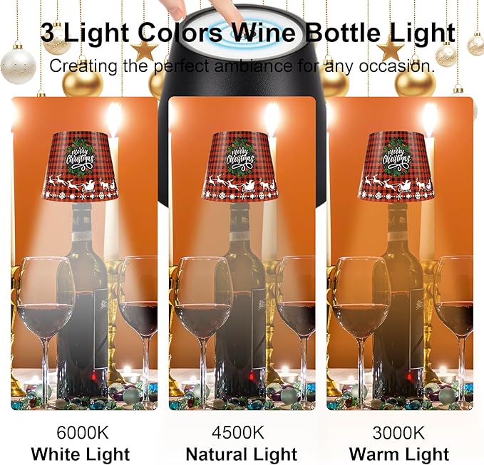 Wireless Bottle Lamp-Christmas Wine Bottle Lights with Touch Dimming,3 Color Temperatures Table Lamps, 2025 New Rechargeable LED Lamp Shade for Home, Bar, Restaurants and Outdoor Use - Bloomnest