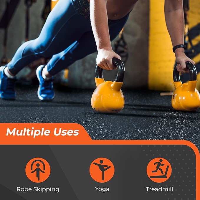 SUPERJARE 0.4'' Thick 6 Pcs 24 Sq Ft Rubber Top Exercise Equipment Mats, High Density EVA Foam Mats with Rubber Top, Interlocking Gym Flooring for Home Gym, Protective Workout Mat, Black/Blue - Bloomnest