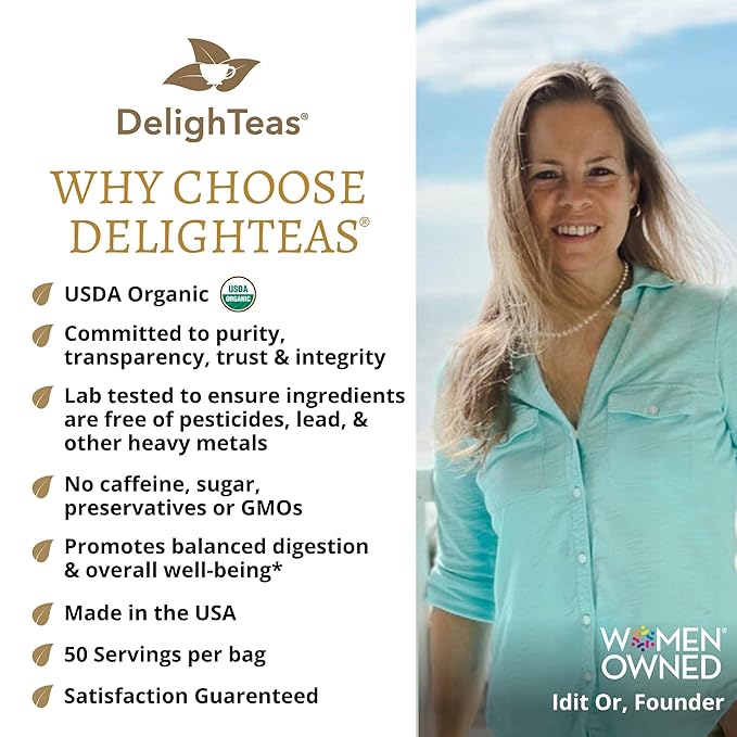 DelighTeas Stomach & Liver Tea | Ayurvedic Herbal Blend for Digestion | Organic Milk Thistle, Fennel, Ginger, Peppermint & Licorice | Vegan, Caffeine-Free, Sugar-Free | Loose Leaf, 50 Servings, 5oz - Bloomnest