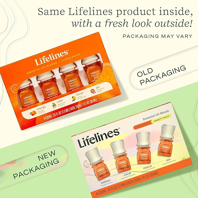 Lifelines Essential Oil Blends, 4-Pack - Blended Essential Oils with Precision Pump for Aromatherapy Diffusers - Long-Lasting Scented Fragrance - Citrus Grove (Joy, Calm, Focus & Energy) - Bloomnest