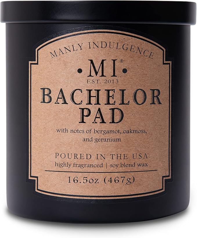 Manly Indulgence Bachelor Pad Scented Candles for Men, 2 Wick, 16.5 oz Premium Soy Blend Wax, 60H Burn, Candles for Home Scented - Made in The USA - Bloomnest