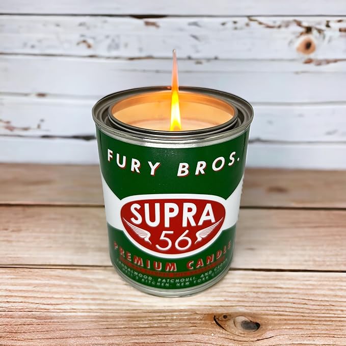 Fury Bros. Scented Candles for Men | Supra 56 | Sandalwood Patchouli Cedar | Natural Soy Wax | Hand-Poured in The USA | Long 70-80 Hour Burn (12.5 oz) | Vintage-Inspired Tin Design | Dad Home Gift - Bloomnest