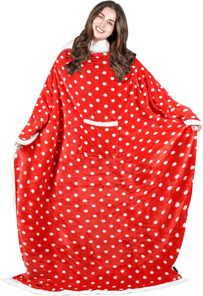 Tirrinia Sherpa Wearable Blanket With Sleeves, Full Body Throw Reading Wrap TV Blankets - Bloomnest