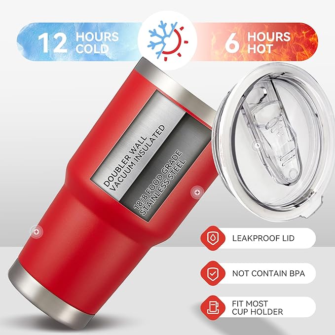 30 oz Tumbler with Lid Stainless Steel Tumblers Bulk Vacuum Insulated Cup Reusable Powder Coated Travel Mug Double Wall Leak Proof Cups Keep Cold Drinks for 12 Hours Wine Red, Set of 4