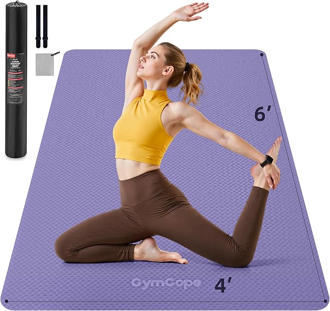 Thick TPE Yoga Mat 72"x48" - 6/8/10/12mm Extra Cushion for Joint Support & Comfort, Non-Slip Texture, Durable & Waterproof, Includes Bag, Strap & Towel for Home Workout, Pilates & Yoga