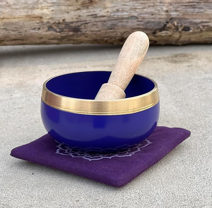 Tibetan Chakra Singing Bowls With Mallet and Cushion (Crown Chakra) - Bloomnest