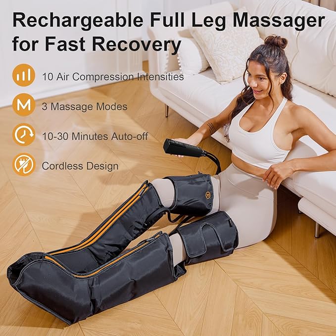 QUINEAR Advanced Cordless Full Leg Air Compression Massage, Leg and Foot Massager with Wireless Remote, Foot Calf & Thigh Massager for Swollen Legs, Rechargeable & Portable for All-Day Relief - Bloomnest