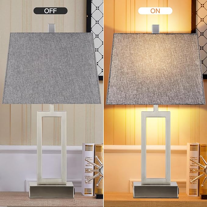 23.5" Touch Control Table Lamps, Metal Bedside Lamp for Bedroom Set of 2 with USB A+C Ports & AC Outlet, 3-Way Dimmable Nightstand Lamp for Living Room (LED Bulb Included) - Bloomnest