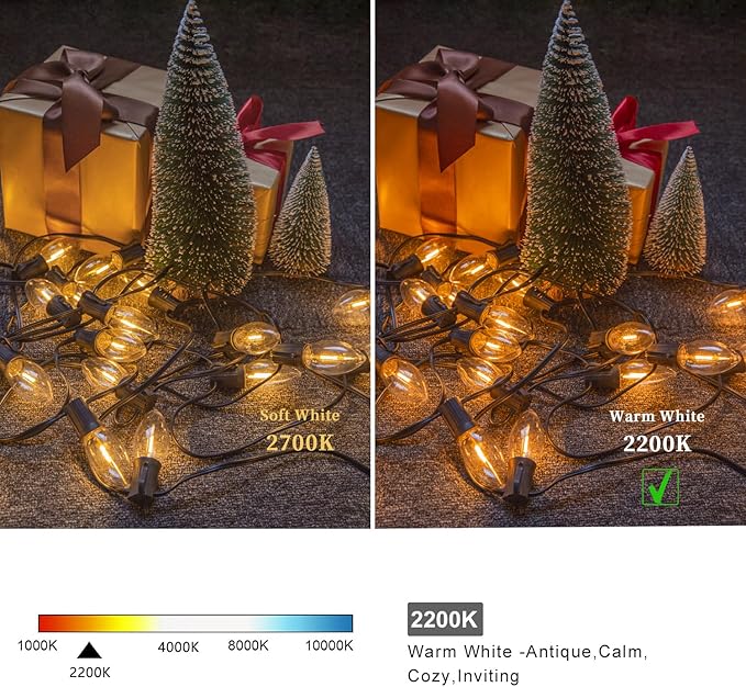 25 PACK C9 LED Christmas Light Bulb, C9 LED Replacement Bulb for Christmas String Lights, E17 Intermediate Base, 2200K Warm White, Commercial Grade Holiday Clear ‎Plastic Bulbs Dimmable Shatterproof - Bloomnest