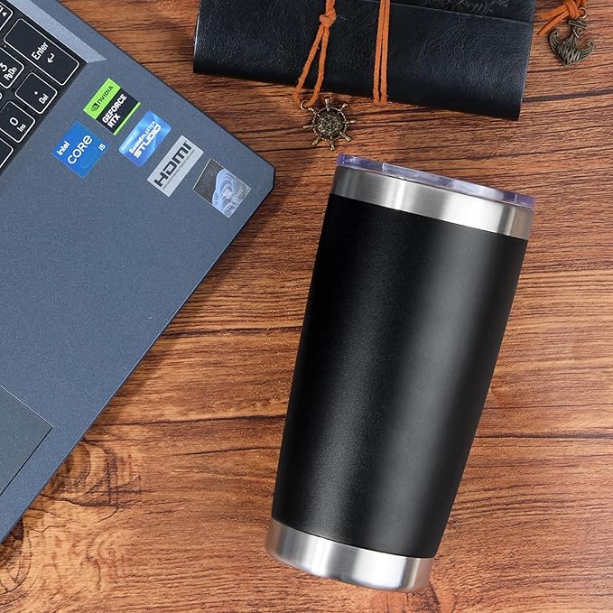20oz Stainless Steel Tumbler Bulk with Lid, Travel Mug - Double Wall Vacuum Powder Coated Cup - Black, 12 Pack - Bloomnest