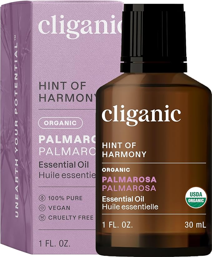 Cliganic USDA Organic Palmarosa Essential Oil, 1oz - 100% Pure Natural Undiluted for Aromatherapy | Non-GMO (Packaging May Vary) Cliganic