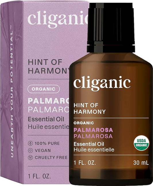 Cliganic USDA Organic Palmarosa Essential Oil, 1oz - 100% Pure Natural Undiluted for Aromatherapy | Non-GMO (Packaging May Vary) Cliganic
