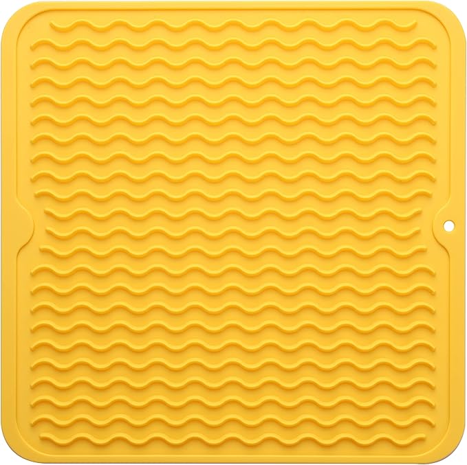 Silicone Dish Drying Mat for Multiple Usage,Easy clean,Eco-friendly,Heat-resistant Silicone Mat for Kitchen Counter or Sink,Refrigerator or Drawer liner Yellow M 12 inches x 12 inches - Bloomnest