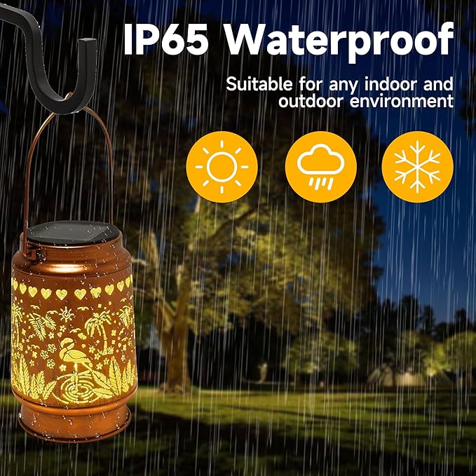 Lawn Social Solar Lanterns Outdoor Waterproof, Flamingos Metal Hanging Solar Lights for Outside, Garden Decor Birthday Gifts for Women Mom Grandma, Outdoor Lantern for Patio Yard Balcony Porch - Bloomnest