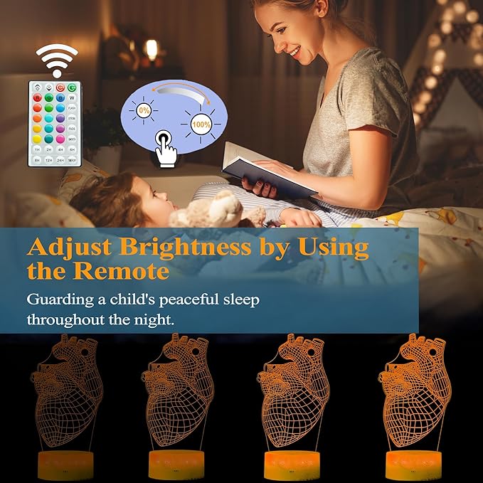 Heart Anatomy Illusion Lamp, Cardiology Gifts, 3D Night Light, 16 Colors Changing, Timer, 4 Flash Modes and Dimmable, Kids Room Decoration, Xmas Heart Model Gifts - Bloomnest