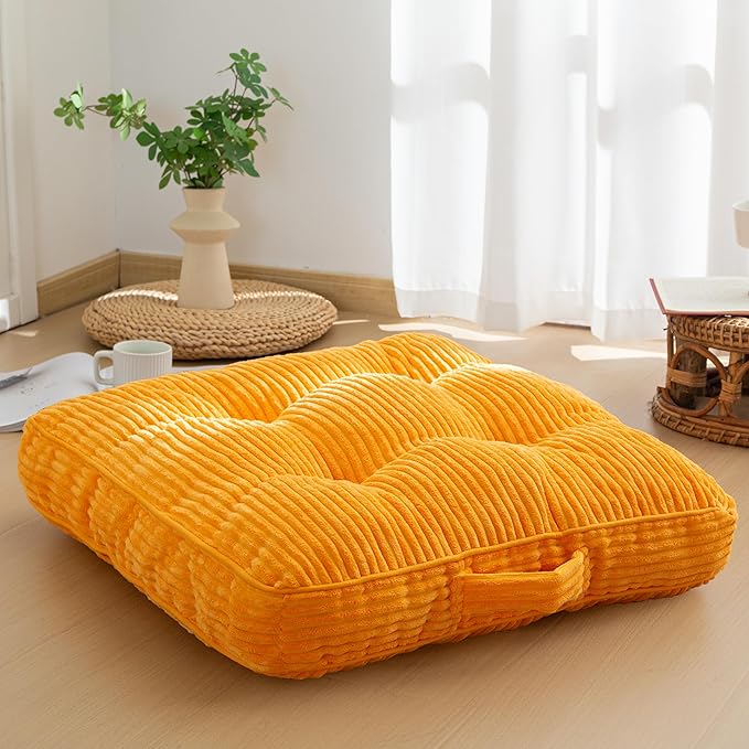 HIGOGOGO Washable Floor Pillow Cushion for Adults, Meditation Cushion Pillow, Large Square Floor Sitting, Removable Tufted Corduroy Cover, for Tatami Living Room or Yoga, 22x22 Inch, Machine Washable - Bloomnest