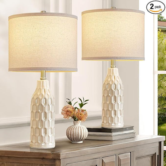Luvkczc 24.8" Ceramic Table Lamps Set of 2 with 3 Color Temperature & Bulbs Included - Bedside Lamps for Nightstand, Living Room, Bedroom, Home Office Decor - Bloomnest