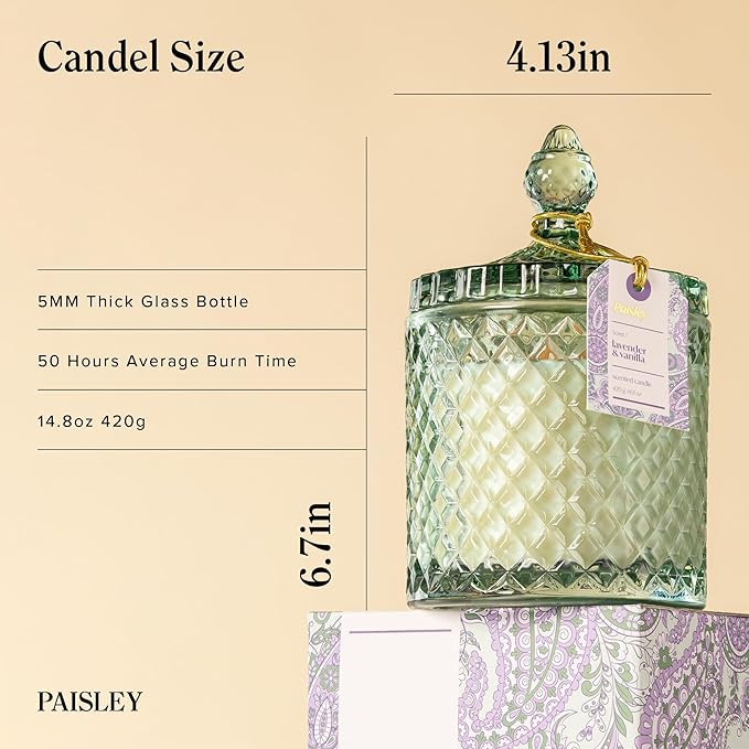 Lavender Vanilla Scented Candles, 14.8oz Large Wooden Wick Candle | Natural Soy Wax, 70H Long Burning | Non Toxic | Clean Burn, Big Candles for Home Scented, Gift for Women & Men - Bloomnest