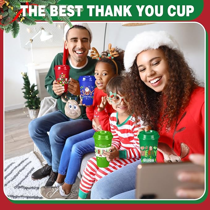 Pickmesh 12 Pack Christmas Reusable Coffee Cups Gift for Women 16 oz Coffee Cup Tumblers with Lid Plastic Cups Travel Mug Thank You Gifts for Hot and Cold Drinks(Novelty) - Bloomnest