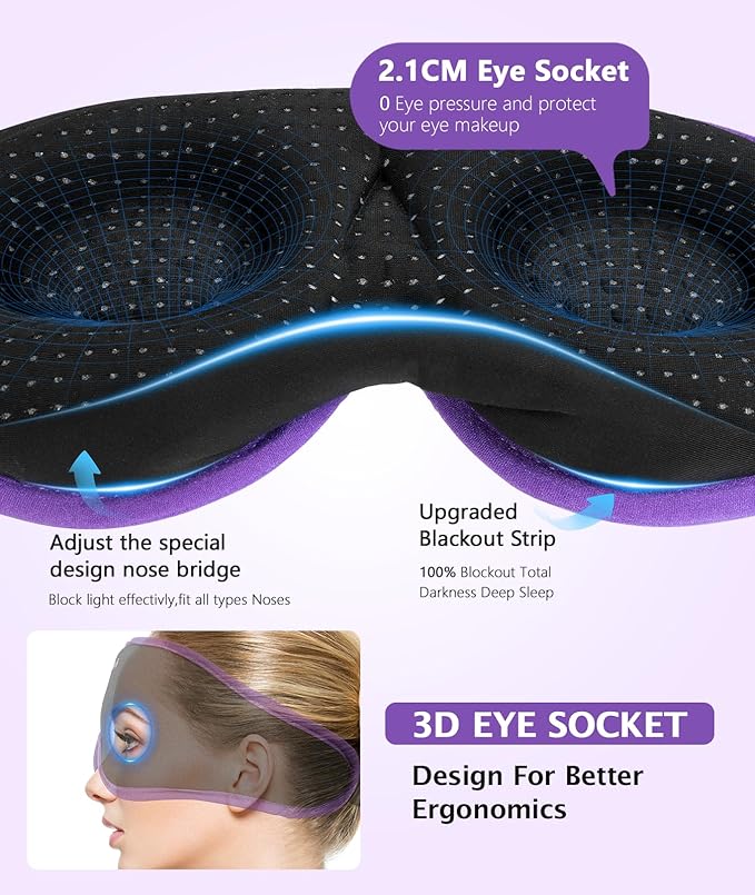 LC-dolida Sleep Mask with Headphones Bluetooth 5.4, 3D Sleeping Headphones for Side Sleepers Bluetooth Sleep Mask Blackout Bluetooth Eye Mask for Sleeping Travel Meditation Men Women - Bloomnest