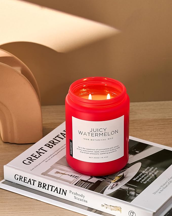 M&SENSE Juicy Watermelon Scented Candle, 19.4oz 110 Hours Clean Non Toxic Natural Soy Wax Long Lasting Candle for Women Men, 2 Wick Fruit Scent Home Fragrance Home Decor for Housewarming Gifts - Bloomnest