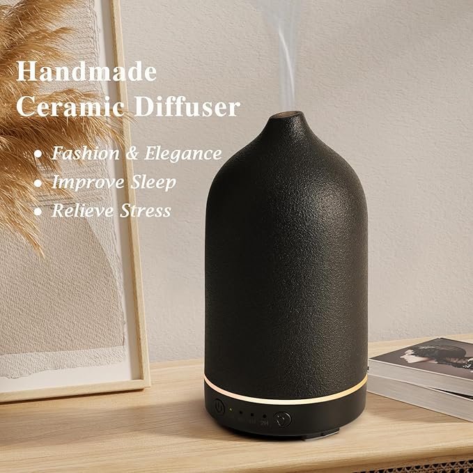 Diffuserlove Ceramic Essential Oil Diffuser Aromatherapy Diffusers for Home Bedroom Air Stone Diffuser Black Base - Bloomnest