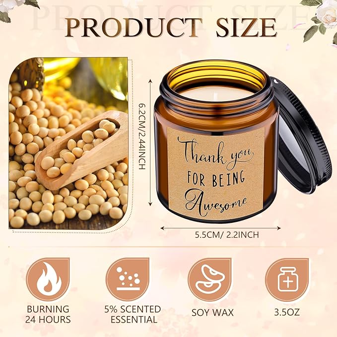 MTLEE 20 Pcs Thank You Gifts Candles 3.5 oz Employee Appreciation Inspirational Scented Soy Wax Candle Thank You Gift Christmas Gifts for Coworker Women Volunteer Teacher(Thank You,Brown) - Bloomnest