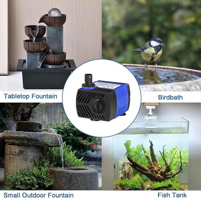 AQUANEAT Small Fountain Pump, 80 GPH Mini Submersible Water Pump with 3.3 ft Tubing, for Aquarium Fish Tank, Pet Water Fountain, Hydroponics, Pond Waterfall Filter Pump - Bloomnest