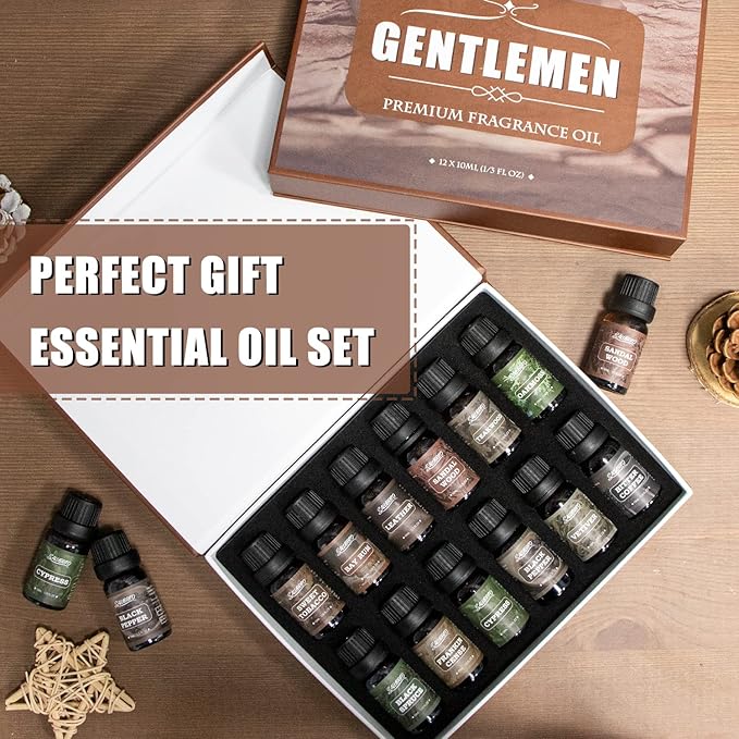 SALUBRITO Gentlement Fragrance Oils Set, Wood Essential Oils Set for Diffuser, Candle, Soap Making, Strong Scented Oil, Sandalwood, Frankincense and More - Bloomnest