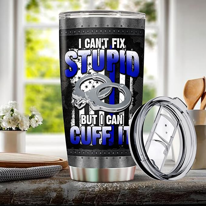 Personalized Police Tumbler Gifts for Men 20oz with Lid Travel Cup Coffee Mug Stainless Steel Insulated Water Bottle Gift for Police Man Dad Father Boy Friends - Bloomnest