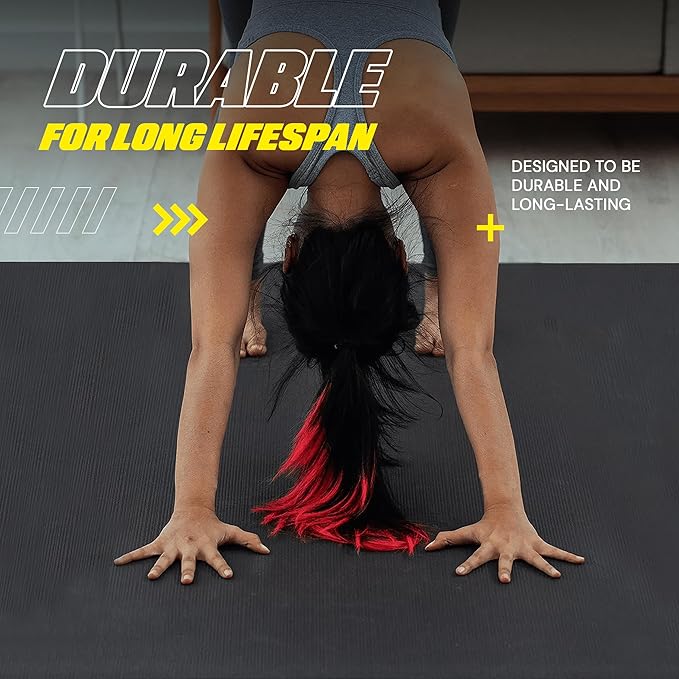 Fit Active Sports Large Exercise Mat 6' x 4' x 8mm Non-Slip Extra Wide Workout Mat for Home Gym, Cardio, Yoga, Floor Fitness, MMA, Plyo, and Jump Rope | Shoe Friendly Black - Bloomnest