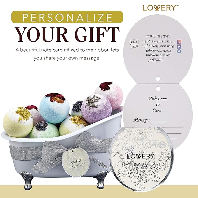 Bath Bomb Self Care Gifts for Women, White Elephant Gifts for Adults,10 Oversized Two Tone Bath Fizzies with Shea & Coco Butter Dry Flower Petals, Rich, Spa Bath Set in Cute Tub - Bloomnest