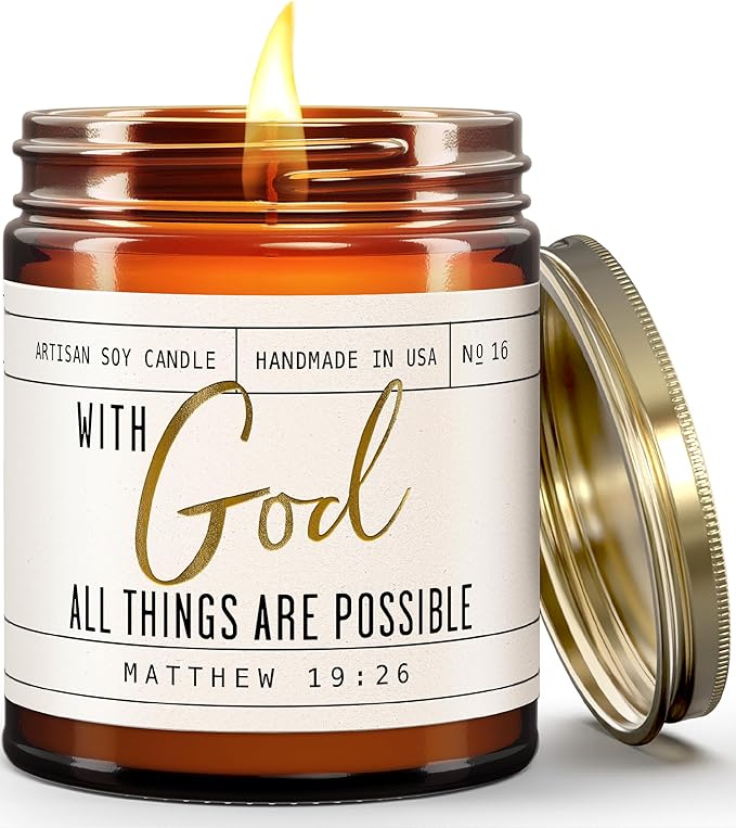 Christian Gifts for Women, Religious Gifts for Women - 'With God' Candle, w/Lily of the Valley & Lavender I Spiritual Gifts for Women I Faith Bible Gifts I Catholic Gifts Women I 50Hr Burn, USA Made - Bloomnest