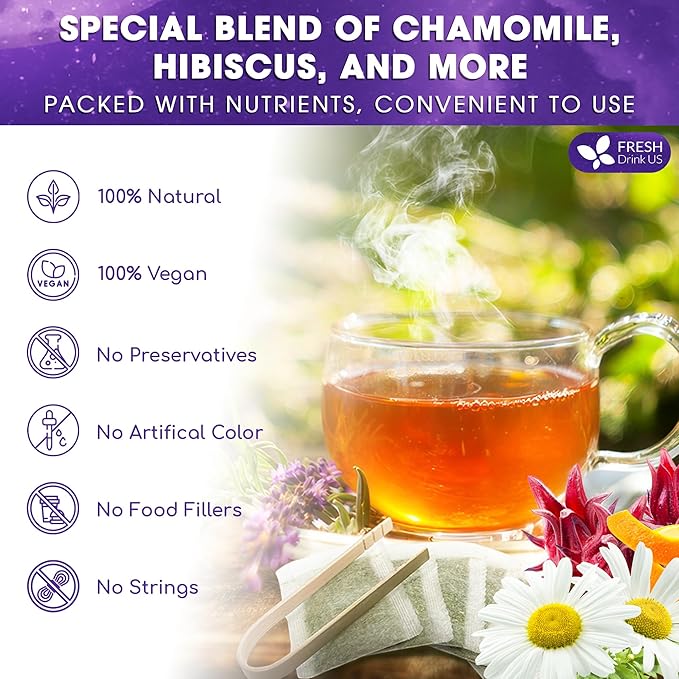 Refreshing Mint Herbal 60 Tea Bags – Special Blend Of Spearmint and Peppermint with Chamomile, and Top Herbal Ingredients for Digestive Comfort & Relaxation, Caffeine-Free, Naturally Sweet, Non GMO - Bloomnest