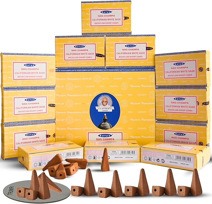 Californian White Sage Backflow Incense Cones for Waterfall Aromatic Smoke Fountain Haze Falls and Mat Bundle - Pack of 12 TRUMIRI